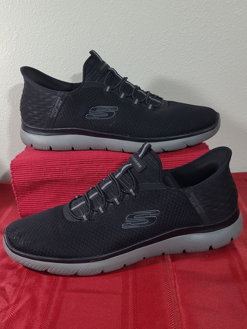 Skechers Men's Black Athletic Slip-On Sneakers with Gray Sole